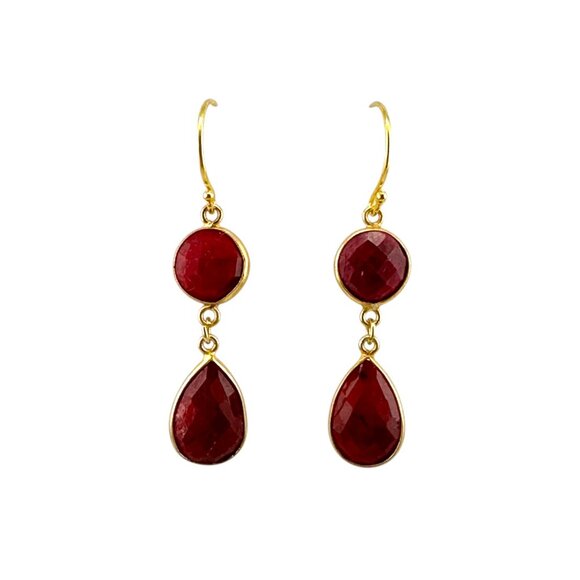 Faceted Ruby Teardrop Earrings Gold Vermeil - Picture 2 of 10